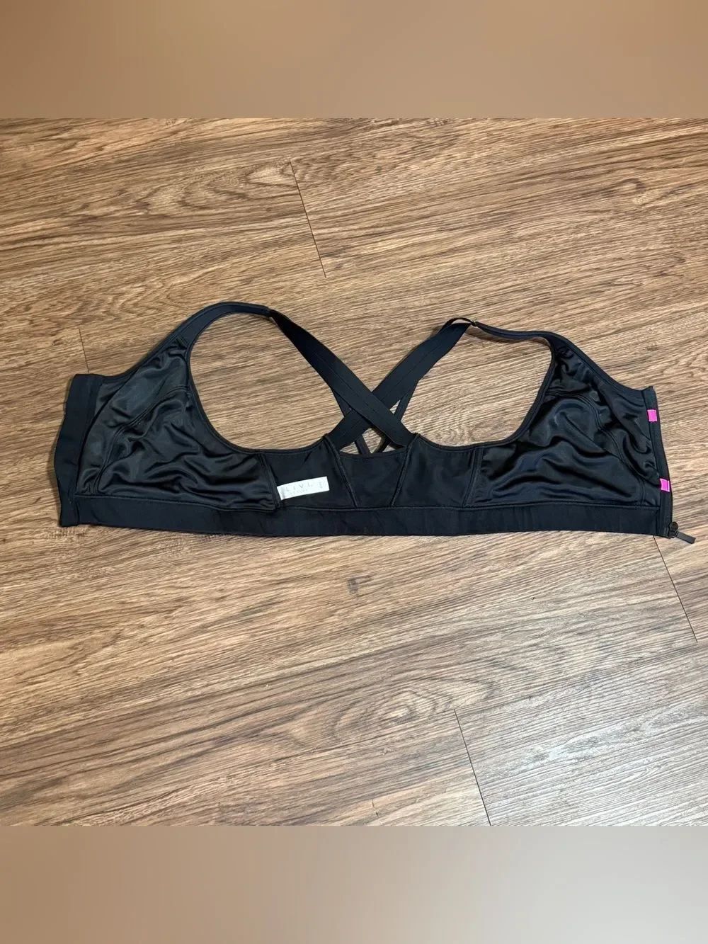 Livi Active for Lane Bryant Black Hot Pink Front-zip Wire-free Sports Bra 38DD